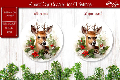 Car Coaster Christmas Sublimation Round coaster Sublimation design Christmas Animal PNG Sublimation Createya Design 