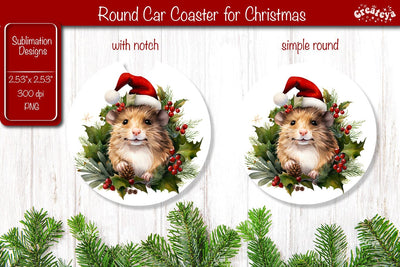 Car Coaster Christmas Sublimation Round coaster Sublimation design Christmas Animal PNG Sublimation Createya Design 