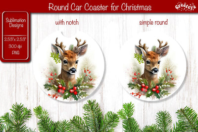 Car Coaster Christmas Sublimation Round coaster Sublimation design Christmas Animal PNG Sublimation Createya Design 
