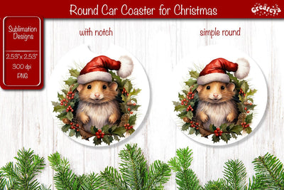 Car Coaster Christmas Sublimation Round coaster Sublimation design Christmas Animal PNG Sublimation Createya Design 