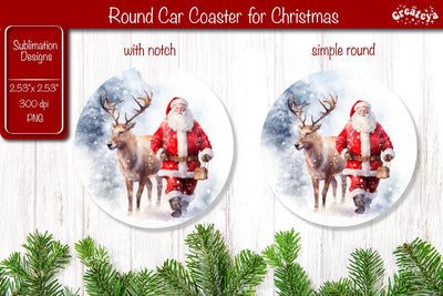 Car Coaster Christmas Sublimation Round coaster Sublimation design Santa Sublimation Createya Design 