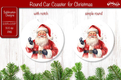Car Coaster Christmas Sublimation Round coaster Sublimation design Santa Sublimation Createya Design 