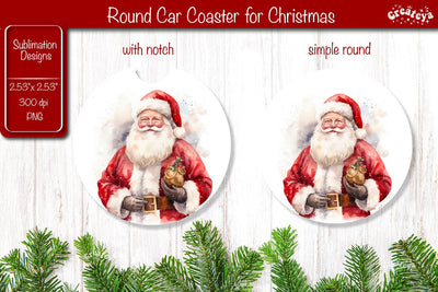 Car Coaster Christmas Sublimation Round coaster Sublimation design Santa Sublimation Createya Design 