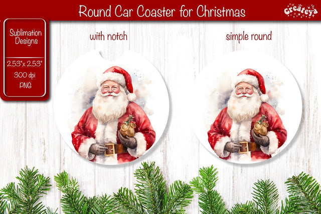 Car Coaster Christmas Sublimation Round coaster Sublimation design Santa Sublimation Createya Design 