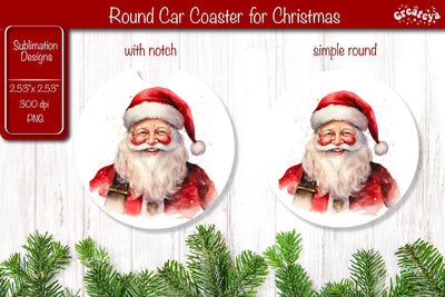 Car Coaster Christmas Sublimation Round coaster Sublimation design Santa Sublimation Createya Design 