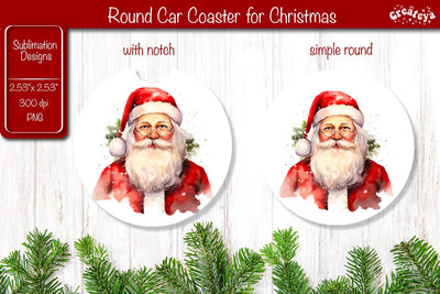 Car Coaster Christmas Sublimation Round coaster Sublimation design Santa Sublimation Createya Design 