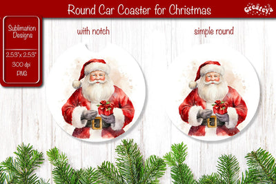 Car Coaster Christmas Sublimation Round coaster Sublimation design Santa Sublimation Createya Design 