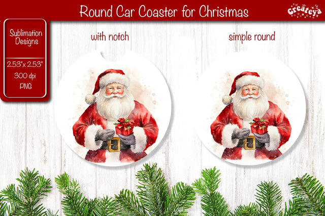 Car Coaster Christmas Sublimation Round coaster Sublimation design Santa Sublimation Createya Design 