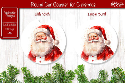 Car Coaster Christmas Sublimation Round coaster Sublimation design Santa Sublimation Createya Design 