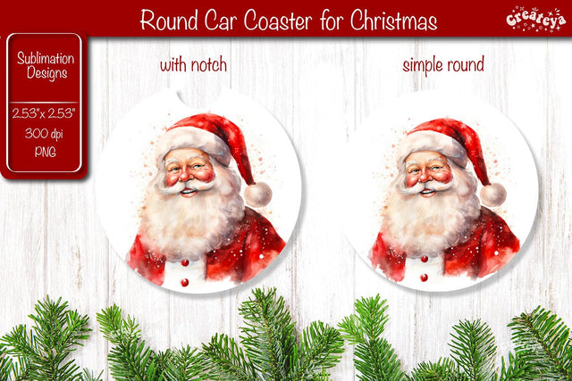 Car Coaster Christmas Sublimation Round coaster Sublimation design Santa Sublimation Createya Design 