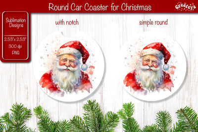 Car Coaster Christmas Sublimation Round coaster Sublimation design Santa Sublimation Createya Design 