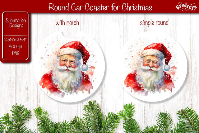 Car Coaster Christmas Sublimation Round coaster Sublimation design Santa Sublimation Createya Design 