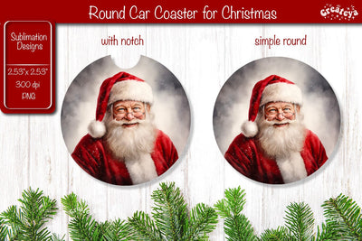 Car Coaster Christmas Sublimation Round coaster Sublimation design Santa Sublimation Createya Design 