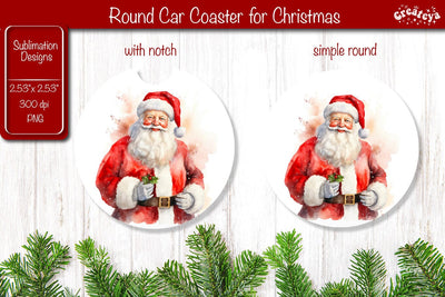 Car Coaster Christmas Sublimation Round coaster Sublimation design Santa Sublimation Createya Design 