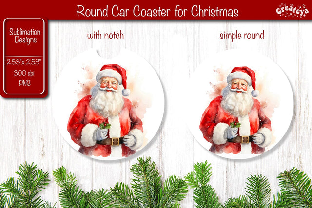 Car Coaster Christmas Sublimation Round coaster Sublimation design Santa Sublimation Createya Design 