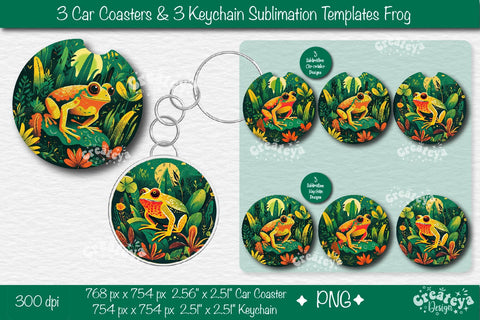 Car coaster Sublimation Bundle| Round Keychain Sublimation Frog PNG template Sublimation Createya Design 