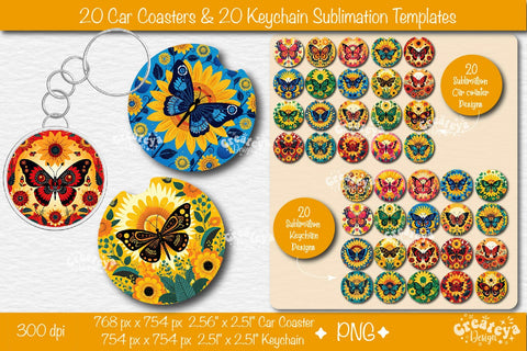 Car coaster Sublimation Bundle| Round Keychain Sublimation PNG template Sublimation Createya Design 