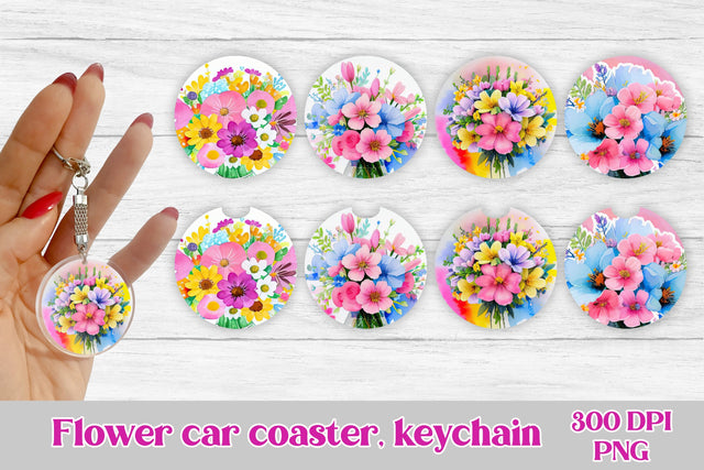 Car coaster sublimation design | Flower car coaster Sublimation Svetana Studio 
