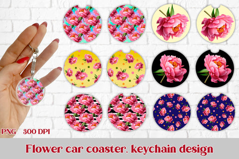 Car coaster sublimation design | Flower keychain design Sublimation Svetana Studio 