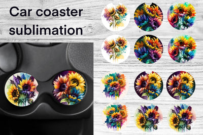 Car coaster sublimation design | Sunflower keychain PNG Sublimation Svetana Studio 