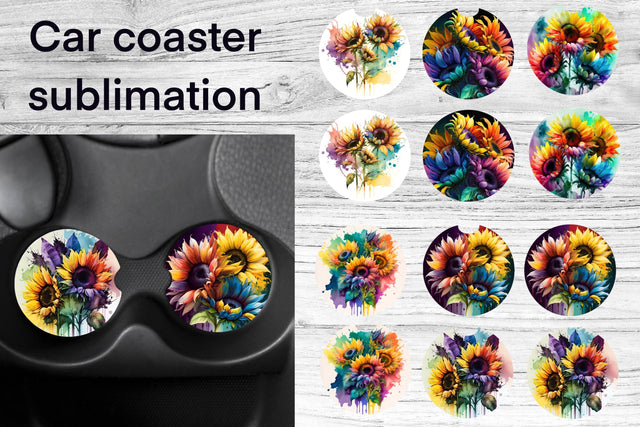 Car coaster sublimation design | Sunflower keychain PNG Sublimation Svetana Studio 