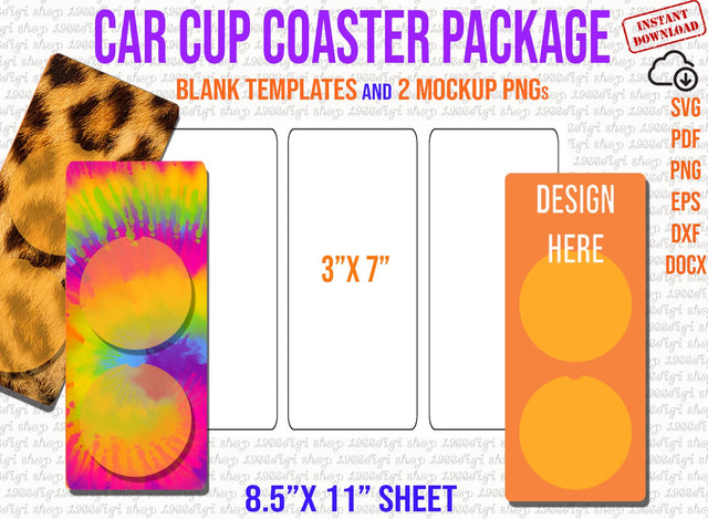 Car Cup Coaster Package Template, 2 Pcs Car Cup Coasters Package, Car Cup Coasters, Car Coasters, Svg, Dxf, Docx, Dxf Sublimation 11"x8.5" SVG 1966digi 
