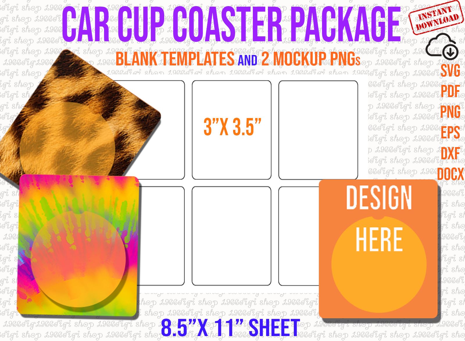 3 Car Cup Coaster SVG Template, Car Coaster SVG