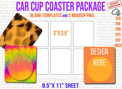 Car Cup Coaster Package Template, Car Cup Coaster Svg, Car Cup Coaster Package , Car Coasters, Svg, Dxf, Docx, Sublimation 11"x8.5" Cricut SVG 1966digi 