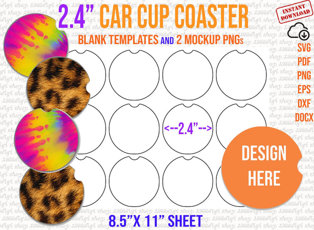 Car Cup Coaster Template, 2.4" Car Coaster Template, Car Cup, Car Cup Coaster, Car Cup Coaster Svg, Svg, Docx, Sublimation 11"x8.5" Cricut SVG 1966digi 