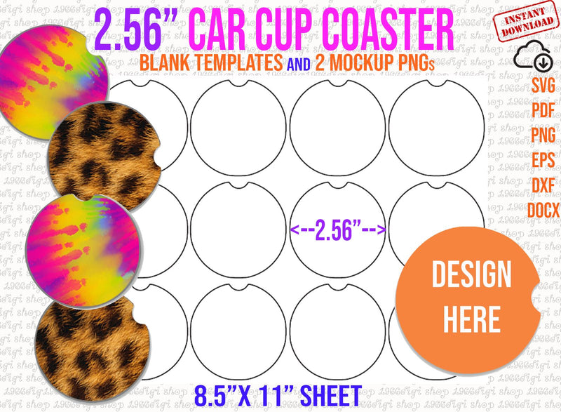Car Cup Coaster Template, 2.56" Car Cup Coaster Svg, Car Cup Coaster, Car Coasters, Svg, Eps, Dxf, Png, Docx, Sublimation 11"x8.5" Cricut SVG 1966digi 