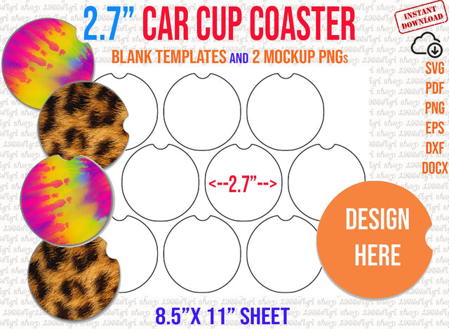 Car Cup Coaster Template, 2.7" Car Cup Coaster Svg, Car Cup Coaster, Car Coasters, Svg, Eps, Dxf, Png, Docx, Sublimation 11"x8.5" Cricut SVG 1966digi 