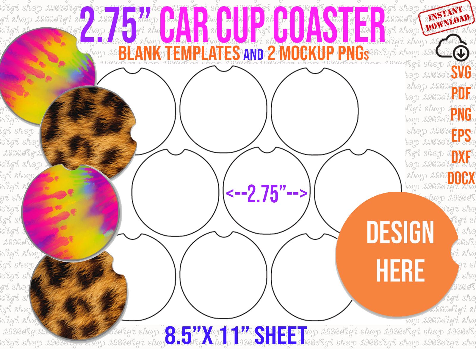 Car Cup Coaster Template, 2.75" Car Cup Coaster Svg, Car Cup Coaster