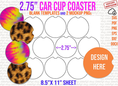 Car Cup Coaster Template, 2.75" Car Cup Coaster Svg, Car Cup Coaster, Car Coasters, Svg, Eps, Dxf, Png, Docx, Sublimation 11"x8.5" Cricut SVG 1966digi 