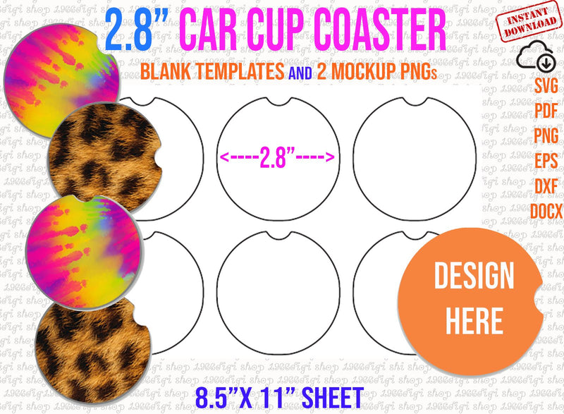 Car Cup Coaster Template, 2.8" Car Cup, Car Coaster Template, Car Cup Coaster, Car Cup Coaster Svg, Svg, Docx, Sublimation 11"x8.5" Cricut SVG 1966digi 