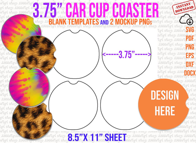 Car Cup Coaster Template, 3.75" Car Cup Coaster Svg, Car Cup Coaster, Car Coasters, Svg, Eps, Dxf, Png, Docx, Sublimation 11"x8.5" Cricut SVG 1966digi 
