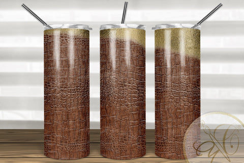 Caramel Leather and Gold Foil 20oz Skinny Tumbler Sublimation Sublimation Marlene Campos 
