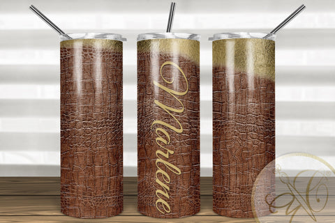 Caramel Leather and Gold Foil 20oz Skinny Tumbler Sublimation Sublimation Marlene Campos 