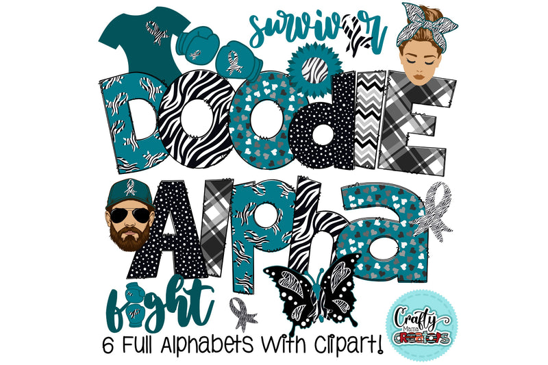 Carcinoid Cancer Awareness Doodle Letters PNG, Wear Zebra Alpha Bundle SVG Crafty Mama Studios 