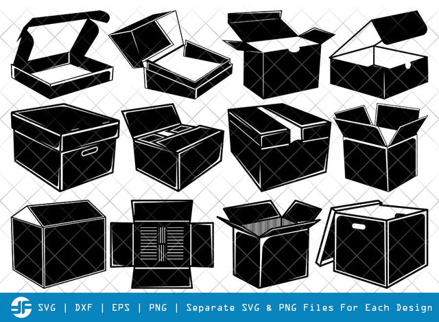 Cardboard Box SVG Cut Files | Box SVG | Silhouette Bundle SVG ETC Craft 