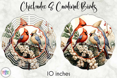 Cardinal and Chickadee Christmas Wind Spinner Design Sublimation Designs by Ira 