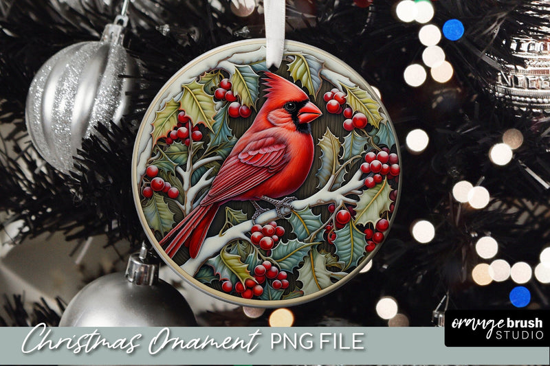 Cardinal Christmas Ornament 3D Sublimation Design Sublimation OrangeBrushStudio 