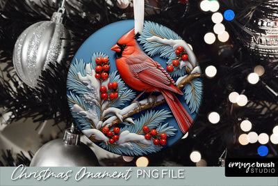Cardinal Christmas Ornament Design, 3D Sublimation Sublimation OrangeBrushStudio 