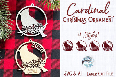 Cardinal Christmas Ornament File for Glowforge or Laser Cutter SVG Wispy Willow Designs 