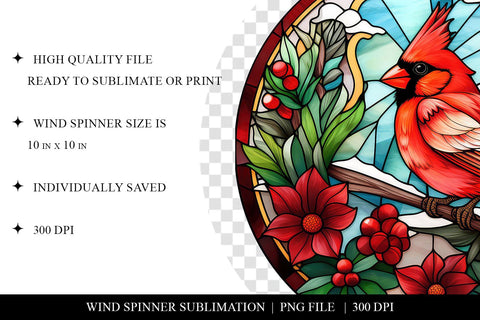 Cardinal Christmas Wind Spinner Sublimation Design PNG Sublimation BijouBay 