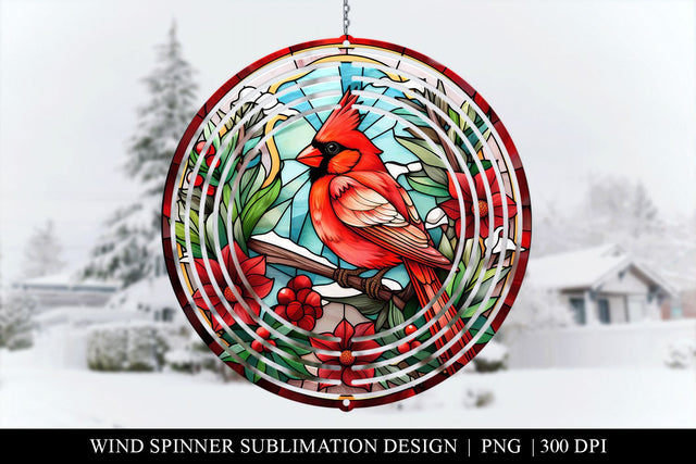 Cardinal Christmas Wind Spinner Sublimation Design PNG Sublimation BijouBay 