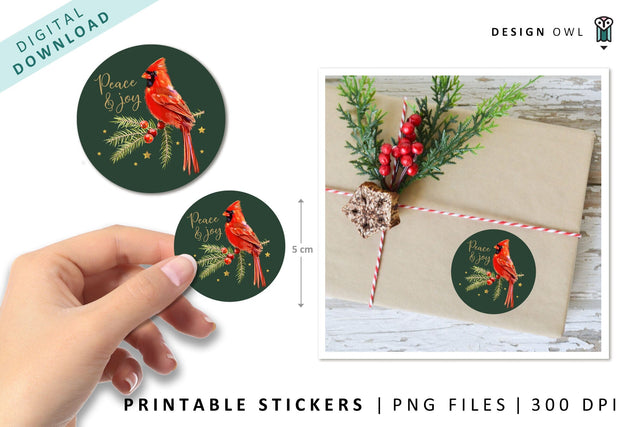 Cardinal - Green Christmas Gift Stickers PNG SVG Design Owl 