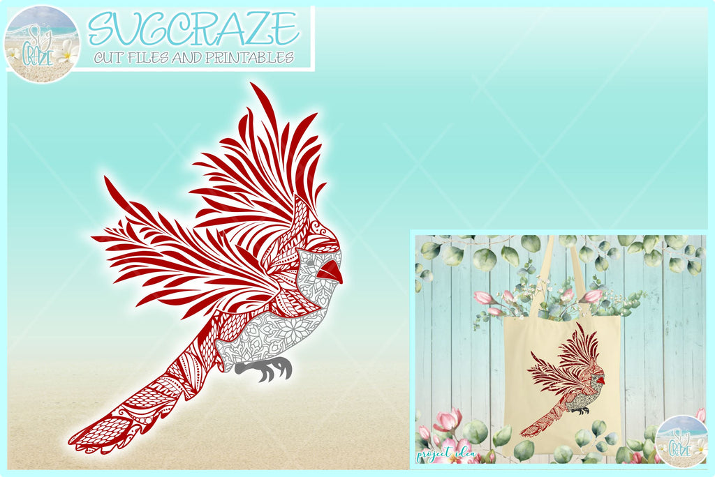 Cardinal Mandala Zentangle SVG - So Fontsy
