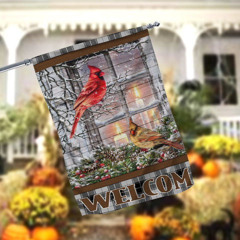 Cardinal on Wood Welcome Garden Flag - 12x18 Garden Flag Sublimation Design Download PNG File Instant Download Sublimation CaldwellArt 