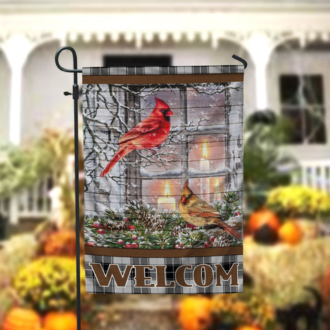 Cardinal on Wood Welcome Garden Flag - 12x18 Garden Flag Sublimation Design Download PNG File Instant Download Sublimation CaldwellArt 