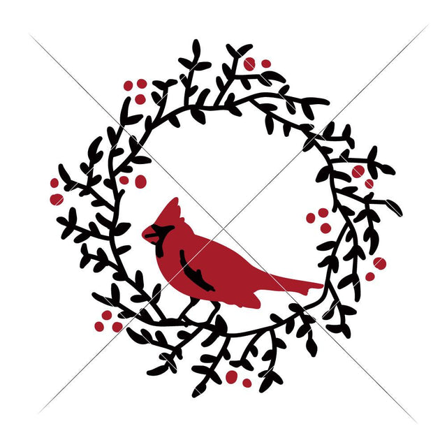 Cardinal on Wreath - Christmas Winter SVG SVG Chameleon Cuttables 